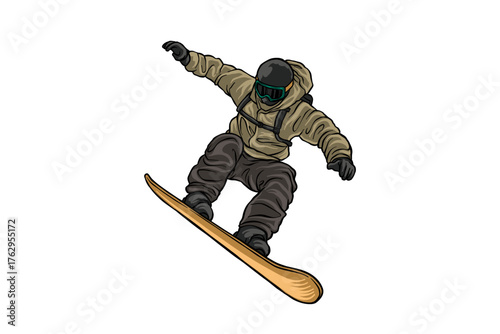 illustration of a snowboarder jumping