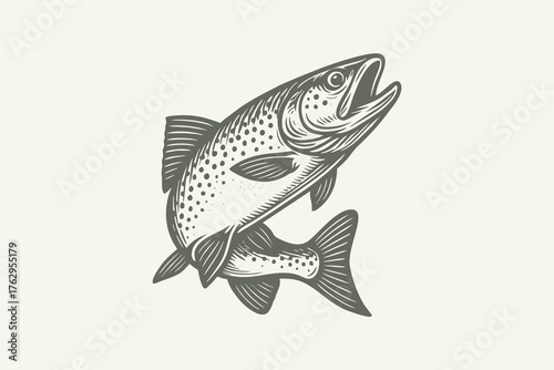 lineart illustration of a trout, with carving technique