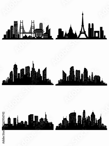 Collection of Silhouette City Skylines Iconic Landmarks and Urban Landscapes in Black and White