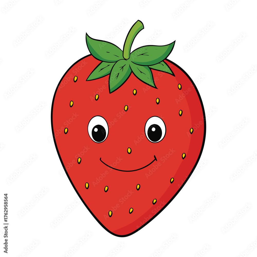 Obraz premium A sweet strawberry coloring page featuring a plump, juicy berry with tiny seeds and leafy top, perfect for kids to color and learn about this delicious red fruit.