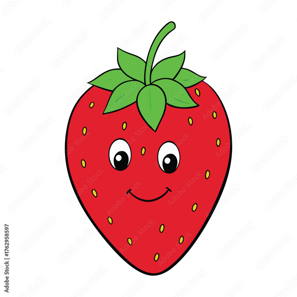 Obraz premium A sweet strawberry coloring page featuring a plump, juicy berry with tiny seeds and leafy top, perfect for kids to color and learn about this delicious red fruit. 