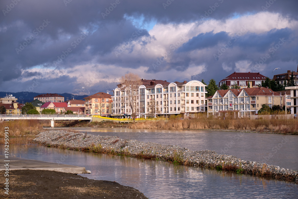 Obraz premium Mzymta&nbsp;river embankment in the Adler district of Sochi. Krasnodar Krai.&nbsp;Russia