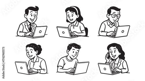 Diverse team working remotely on laptops, communicating and collaborating for success, a modern workforce for digital transformation and online business growth