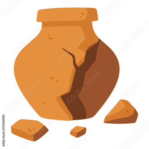 broken amphora clay archeology ancient artifact flat color vector illustration template design