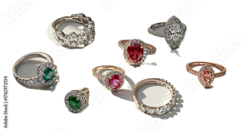 Elegant Diamond and Gemstone Rings Rose Gold Setting Soft Light