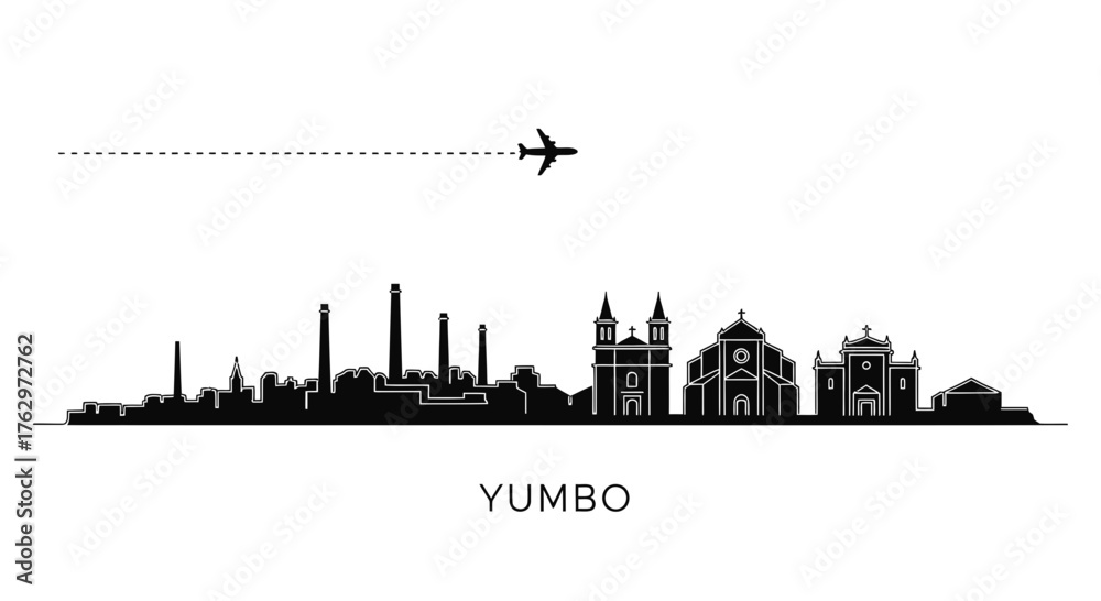 Obraz premium Yumbo City Skyline Silhouette with Airplane