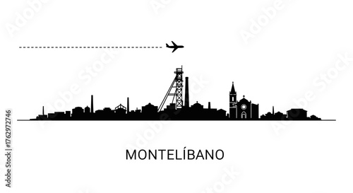 Montelibano Skyline Silhouette with Airplane Flying Above