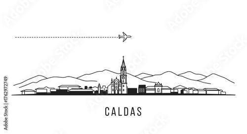 Caldas City Skyline with Airplane and Mountains