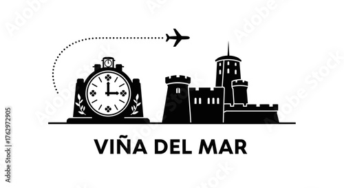 Viña Del Mar Cityscape with Airplane and Clock Landmark