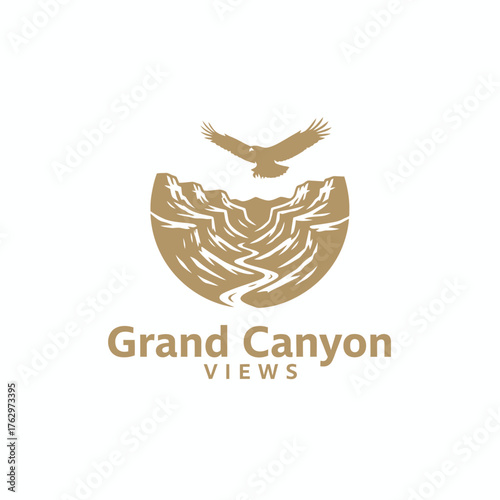 Vintage Grand Canyon Logo with Eagle and River Valley View.