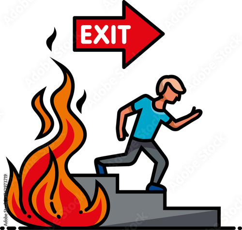Man escaping fire via exit stairs
