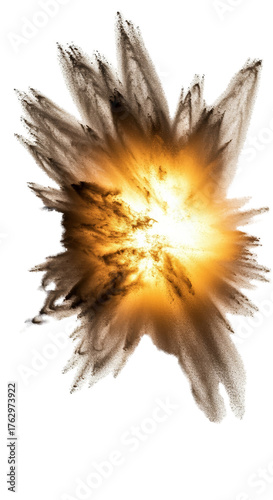 Explosion Of Golden Powder With Black Particles On A Brown Background