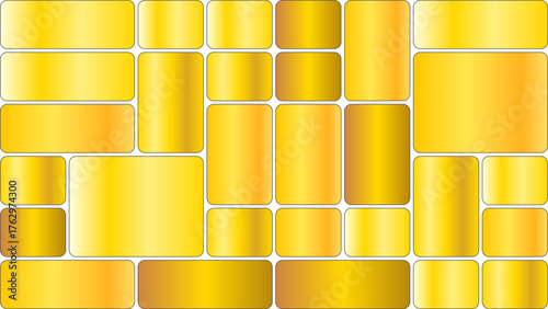 Abstract geometric pattern of golden yellow cylinders and rectangles