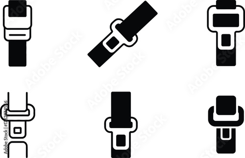 Collection of Seatbelt Icons in Black and White