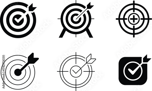 Collection of Target and Arrow Icons Representing Goals and Success