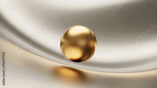 A shiny gold spheres with luxury sliding design, golden texture surface on a gradient white and silver background.