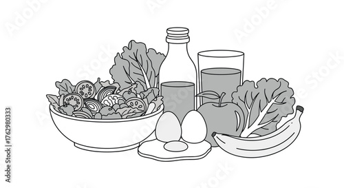 Healthy Food and Drink Assortment for a Balanced Diet.