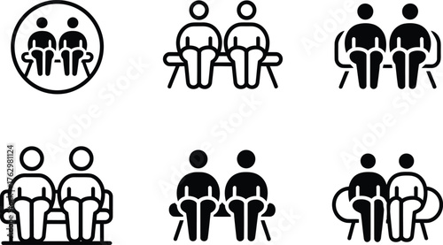 Icons of people sitting on benches and chairs