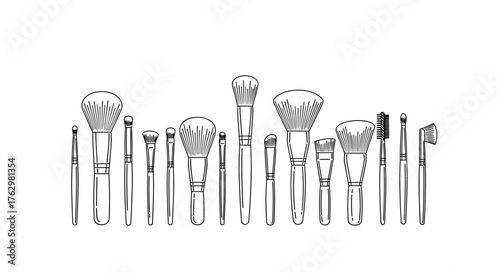 Collection of various makeup brushes for beauty application.