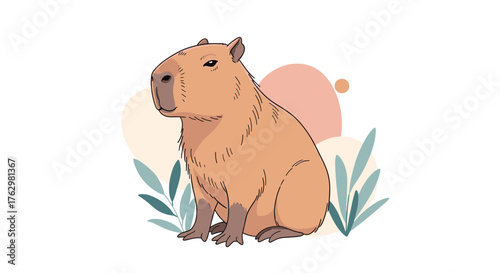 Adorable Capybara Sitting Peacefully in a Natural Setting.