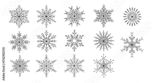 Collection of Intricate Snowflake Designs for Winter and Holiday Themes.