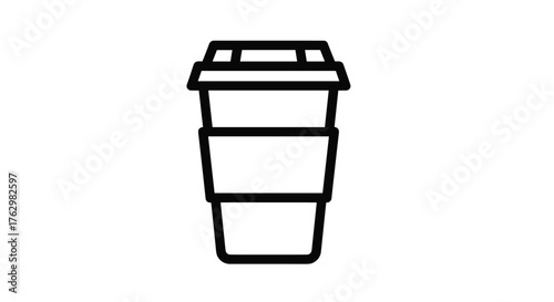Minimalist Line Art of a Disposable Coffee Cup with Lid.
