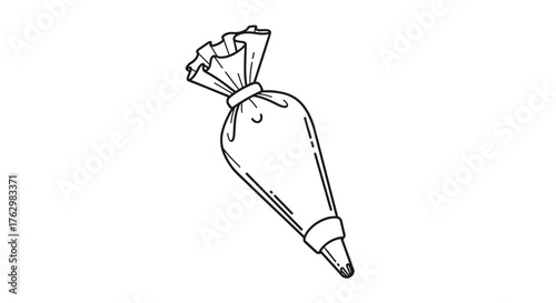 Detailed illustration of a pastry bag with frosting inside ready to use.