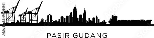 Pasir Gudang Skyline Silhouette with Cargo Ship and Cranes