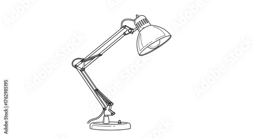 Sketch of a classic adjustable desk lamp with articulated arm.