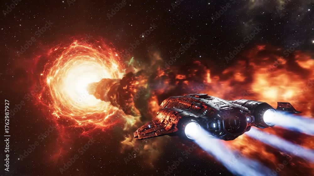 Spaceship Escape From Red Star - A spaceship speeds away from a giant ...