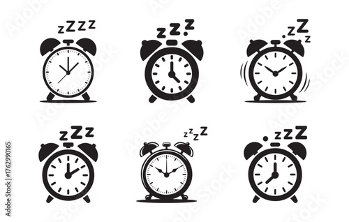 Alarm Clock Icon Set. Wake Up and Sleep Time Vector
