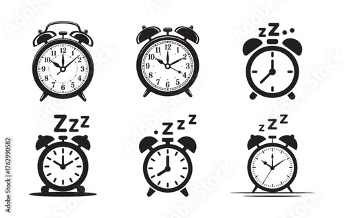 Alarm Clock Icon Set. Wake Up and Sleep Time Vector