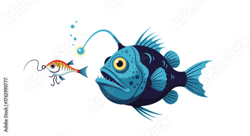 Anglerfish Luring Prey - Deep Sea Predator Illustration.