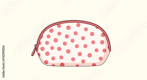 Pink Polka Dot Cosmetic Bag on a White Background.
