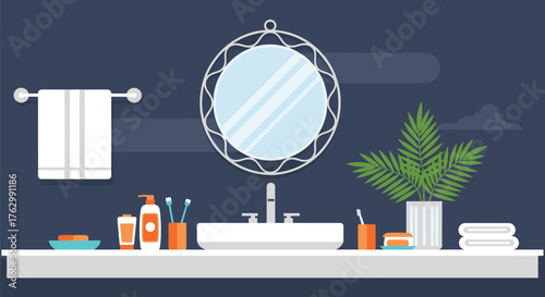 Modern Bathroom Vanity with Mirror and Sink.