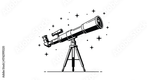 Classic astronomical telescope on a tripod for stargazing.