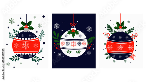 Merry Christmas and Happy New Year. Set of vector illustrations for background, greeting card, party invitation card, website banner, social media banner