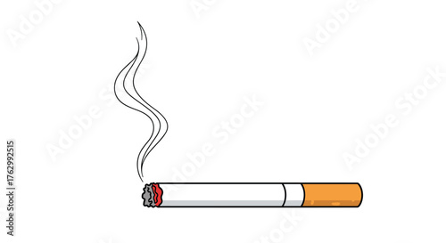 Vector illustration of a single lit cigarette with rising smoke.