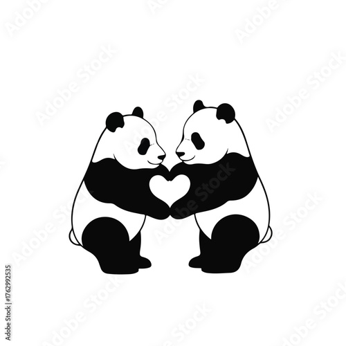 2 panda forming heart with their hand