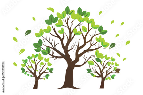 Nature's Embrace: Three stylized trees flourish, their branches adorned with vibrant green leaves, symbolizing growth, life, and the enduring beauty of the natural world.