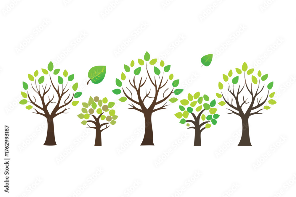 Obraz premium Whimsical Woodland: a collection of cartoon trees showcase the beauty of life. it’s filled with vibrant green foliage, showcasing harmony with life. 