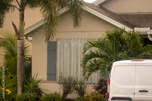 Shuttered homes before a hurricane