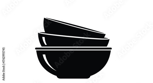 A simple black silhouette icon of three stacked bowls.