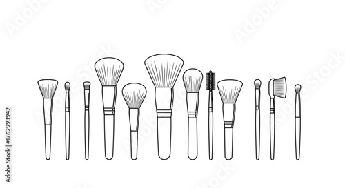 Assortment of Makeup Brushes - Essential Tools for Cosmetic Application.