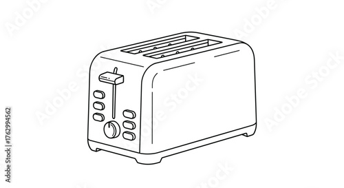 Simple toaster appliance for breakfast preparation in the kitchen, ready to toast bread.