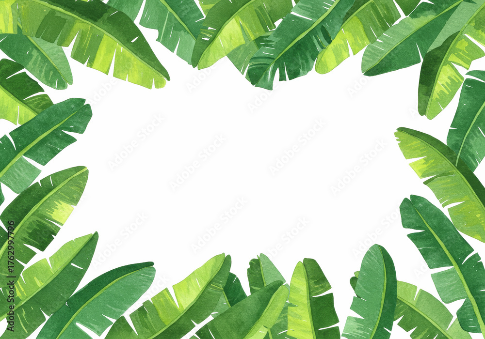 Naklejka premium Banana Leaves Frame on Transparent Background