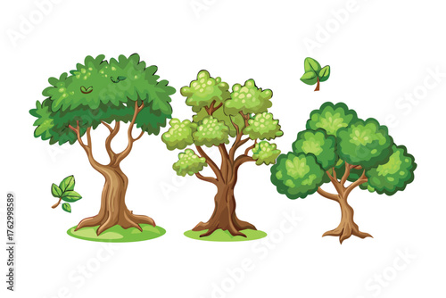 Illustration of Flourishing Trees: An animated illustration captures the essence of vitality with three trees, each adorned with vibrant green foliage, showcasing life's natural growth.