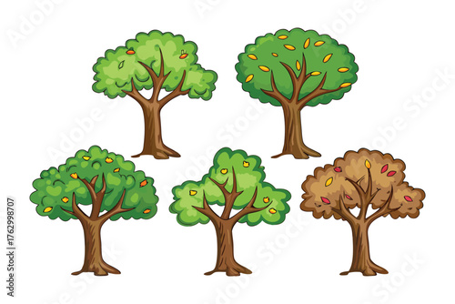 Diverse Tree Collection: A vibrant collection showcases the diverse forms and colors of various trees, each embodying unique characteristics