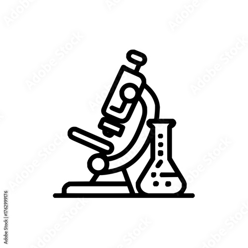 Microscope science lab equipment and beaker vector icon for scientific research and analysis one hundred char