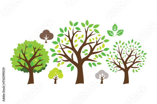 Vibrant Green Trees: A collection of various trees with lush green foliage showcase the beauty and diversity of the natural world, representing growth, life, and the environment. 
